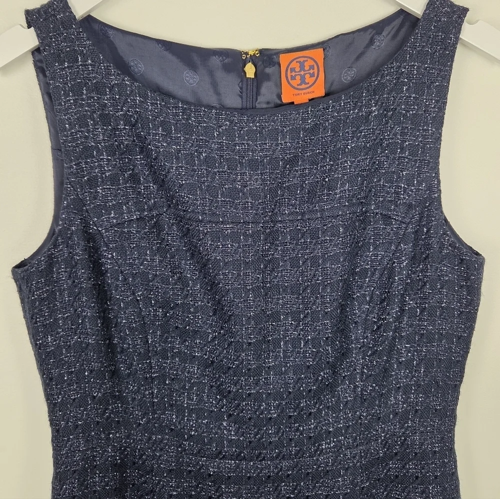 Tory Burch Jackson Shimmer Sheath Navy Dress Size 10 Style 51121437
